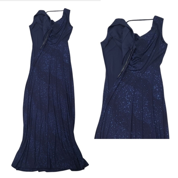 Calvin Klein Navy Sparkle Sleeveless Drape Gown Size 4 - Picture 5 of 14